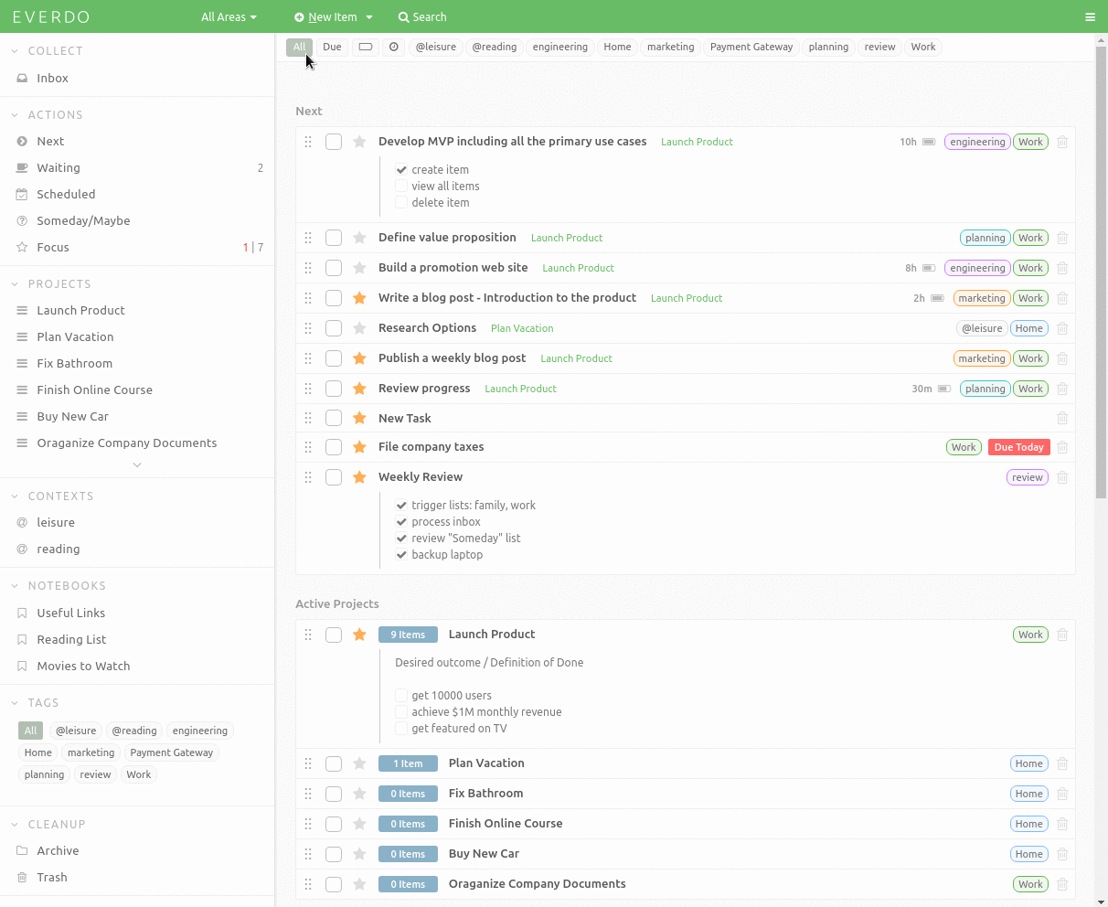 To-dos can have a due date and be filtered by due date